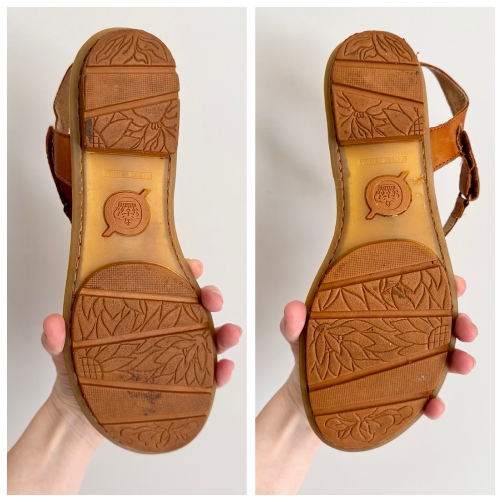 BORN Yarrow Braided Leather Ankle T-Strap Flat Sandals, Cognac Tan sz. 8M - Picture 8 of 16